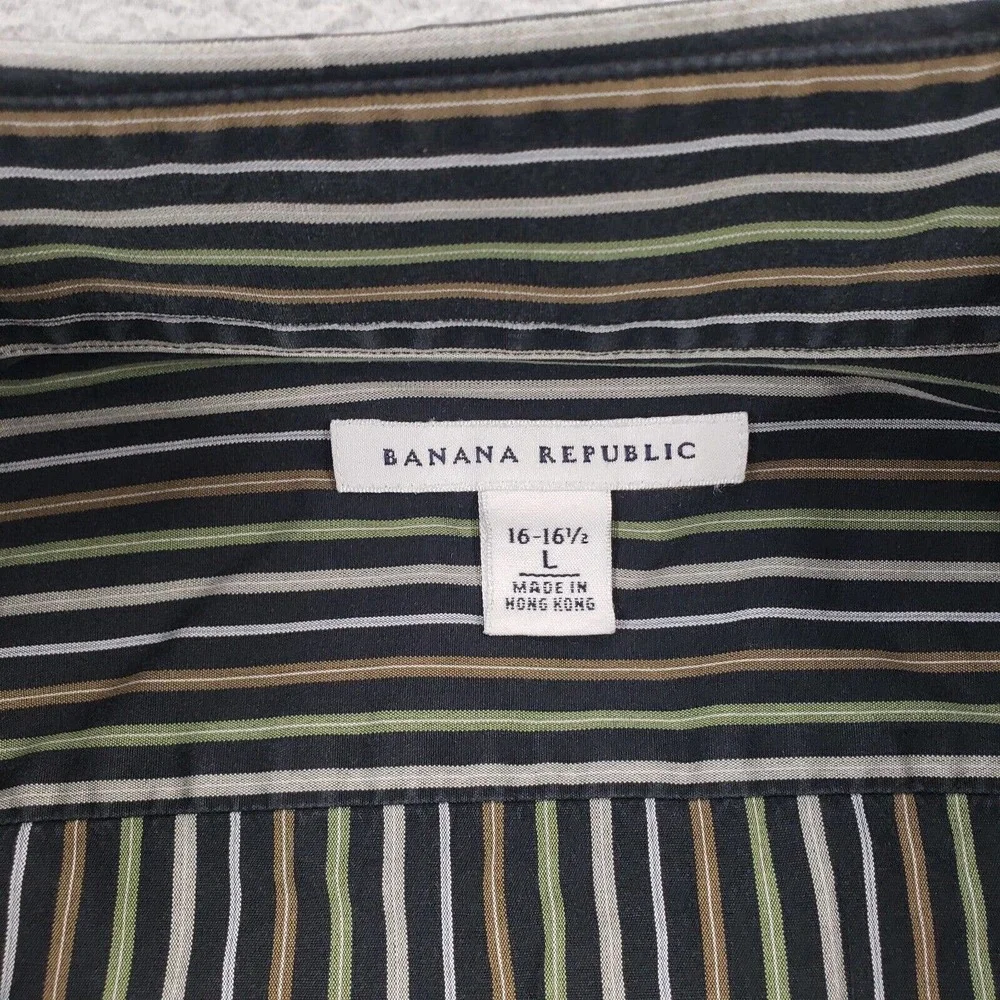 Banana Republic Shirt Mens Large 16 16.5 Black Sriped‎ Classiccore Button Up